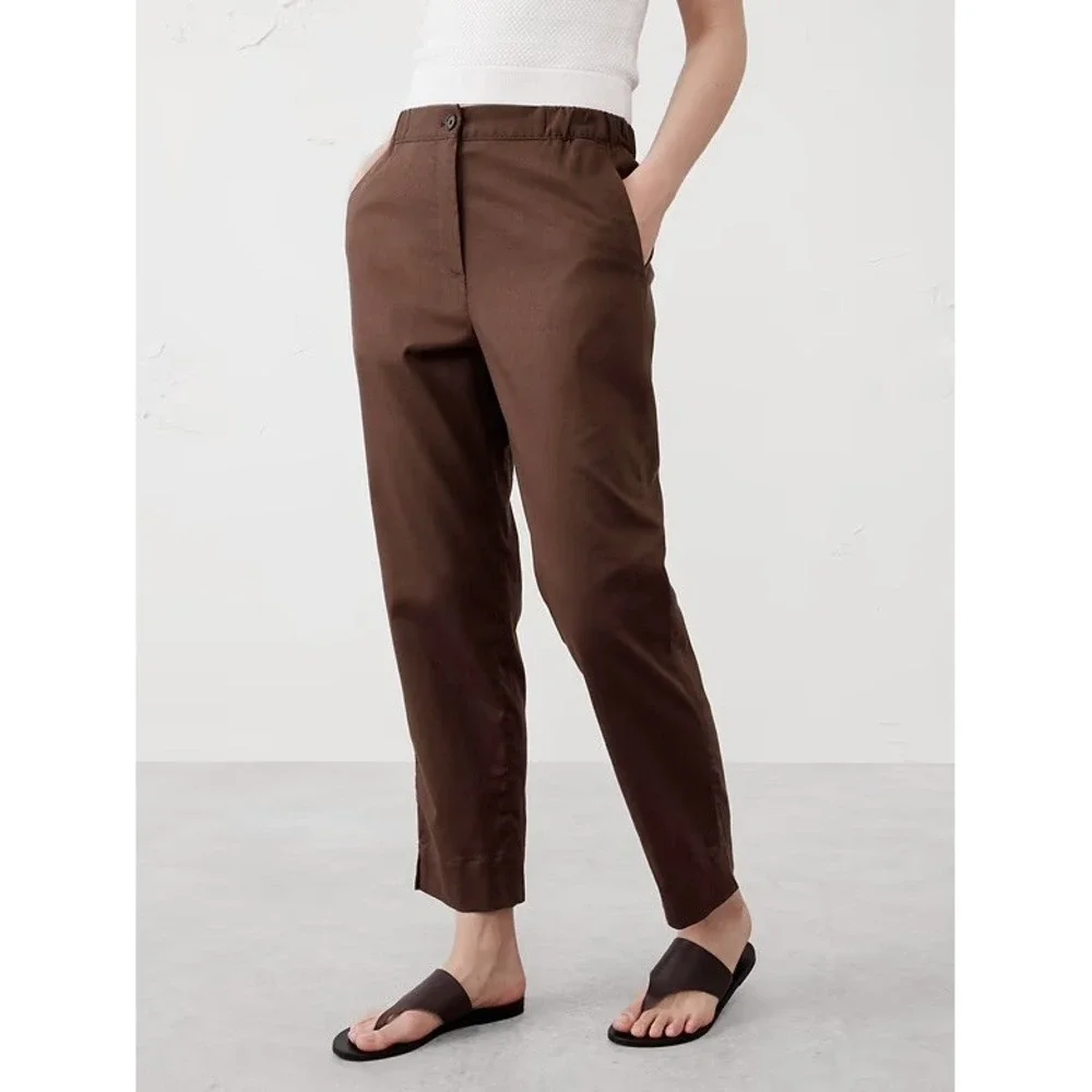 Banana Republic Pants Tapered High-Rise Large Black Linen Blend Elastic Waist